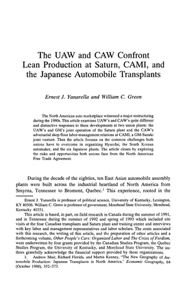 The UAW and CAW Confront Lean Production at Saturn, CAMI, and the Japanese Automobile Transplants