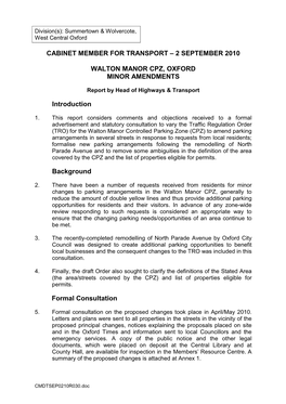 Walton Manor CPZ, Oxford Minor Amendments PDF 63 KB