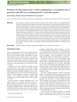 Lepidoptera): a Comparative Test of Potential Trade-Offs and Correlated Growth in Australian Species Sam Weedon, Nicholas Porch and Matthew R E Symonds*