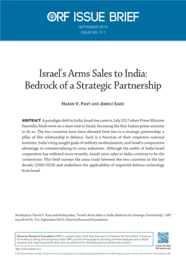 Israel's Arms Sales to India: Bedrock of a Strategic Partnership