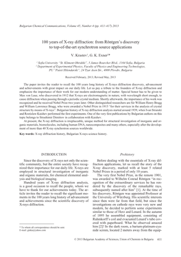 V. Krastev, G. K. Exner: 100 Years of X-Ray Diffraction: from Röntgen’S Discovery to Top-Of-The-Art Synchrotron