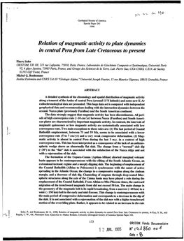 Relation of Magmatic Activity to Plate Dynamics in Central Peru from Late Cretaceous to Present, in Kay, S