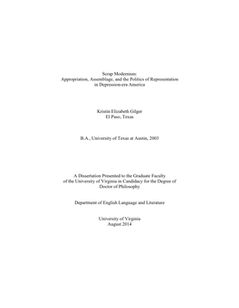 Scrap Modernism: Appropriation, Assemblage, and the Politics of Representation in Depression-Era America