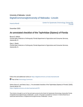 An Annotated Checklist of the Tephritidae (Diptera) of Florida