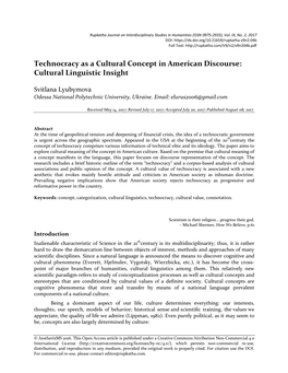 Technocracy As a Cultural Concept in American Discourse: Cultural Linguistic Insight