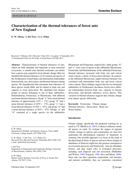 Characterization of the Thermal Tolerances of Forest Ants of New England