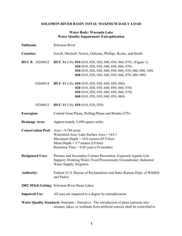 Waconda Lake Water Quality Impairment: Eutrophication