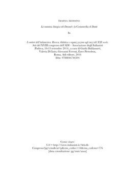 La Summa Liturgica Del Durand E La Commedia Di Dante