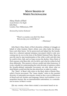 Many Shades of White Nationalism: John Bean's Many Shades of Black