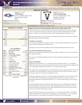 RMACMSOC 2015 Westminster Men's Soccer Match Notes Week 8