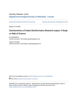 Scientometrics of Indian Bioinformatics Research Output: a Study on Web of Science