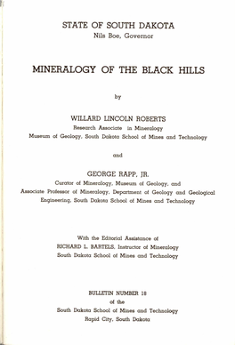 State of South Dakota Mineralogy of the Black Hills