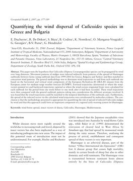 Quantifying the Wind Dispersal of Culicoides Species in Greece and Bulgaria