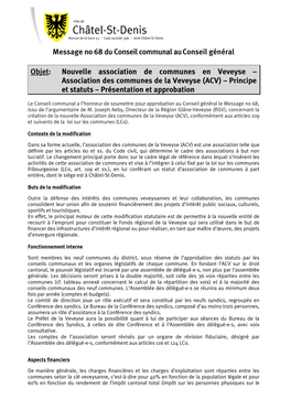 Association Des Communes De La Veveyse (ACV) – Principe Et Statuts – Présentation Et Approbation
