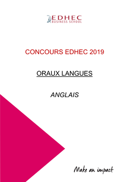 Concours Edhec 2019 Oraux Langues Anglais