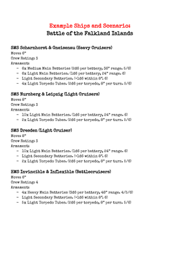 Example Ships and Scenario: Battle of the Falkland Islands