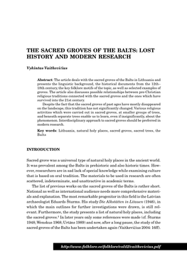 The Sacred Groves of the Balts: Lost History and Modern Research