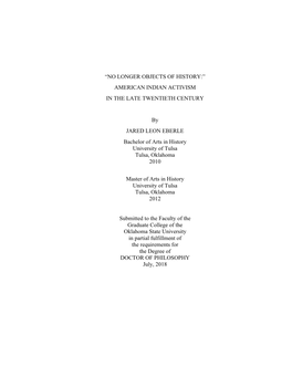 “No Longer Objects of History:” American Indian Activism in the Late Twentieth Century