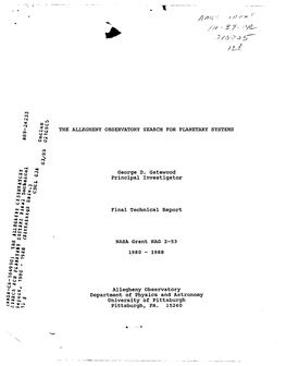 George D. Gatewood Principal Investigator Final Technical Report