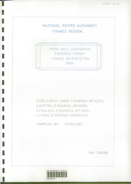 River Mole Derogation Fisheries Survey Thames Metropolitan 1989 S.Col Clough