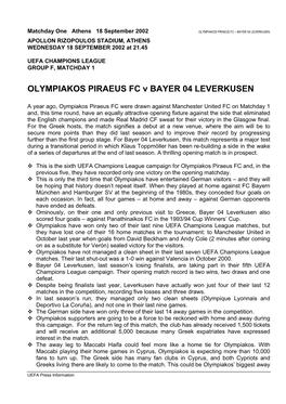 OLYMPIAKOS PIRAEUS FC V BAYER 04 LEVERKUSEN