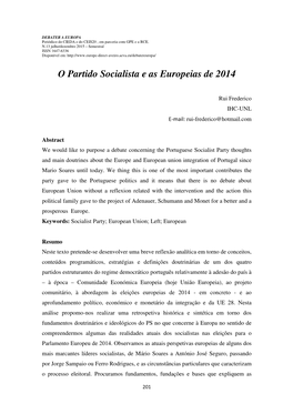 O Partido Socialista E As Europeias De 2014