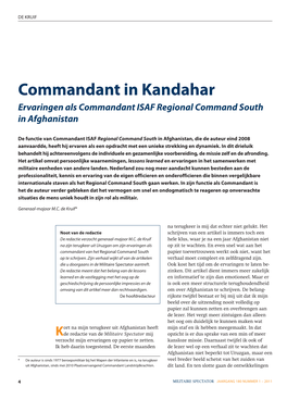 Commandant in Kandahar Ervaringen Als Commandant ISAF Regional Command South in Afghanistan