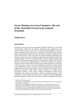 The Role of the Australian Greens in Government Formation