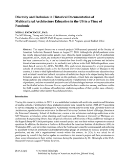Diversity and Inclusion in Historical Documentation of Multicultural Architecture Education in the US in a Time of Pandemic