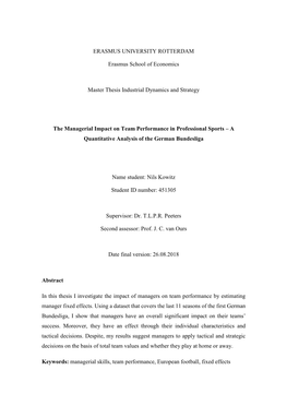 ERASMUS UNIVERSITY ROTTERDAM Erasmus School of Economics Master Thesis Industrial Dynamics and Strategy the Managerial Impact On