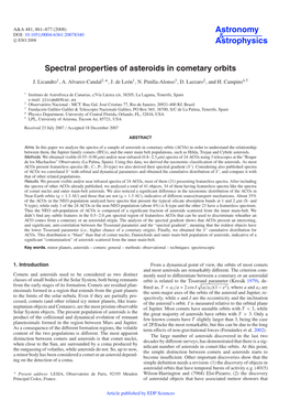 Spectral Properties of Asteroids in Cometary Orbits