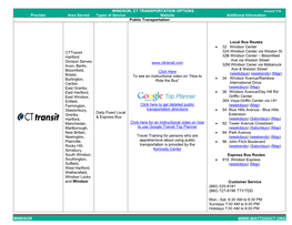 WINDSOR WINDSOR, CT TRANSPORTATION OPTIONS Public Transportation Cttransit Hartford Division Serves Avon