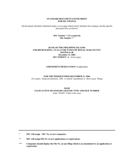 Standard Document Cover Sheet for Sec Filings