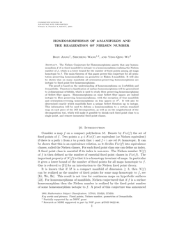 HOMEOMORPHISMS of 3-MANIFOLDS and the REALIZATION of NIELSEN NUMBER Boju Jiang1, Shicheng Wang1,2, and Ying-Qing Wu2 §0. Introd