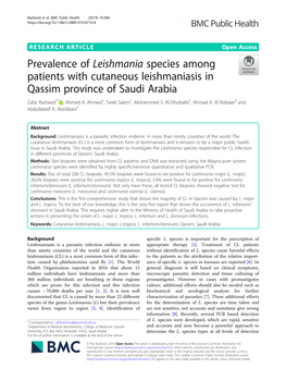 Prevalence of Leishmania Species Among Patients with Cutaneous Leishmaniasis in Qassim Province of Saudi Arabia Zafar Rasheed1* , Ahmed A