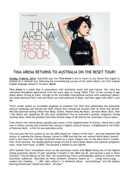 Tina Arena Returns to Australia on the Reset Tour!