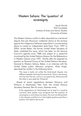 Western Sahara: the 'Question' of Sovereignty