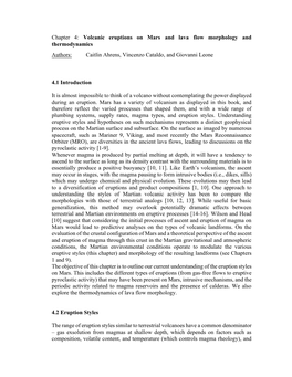 Chapter 4: Volcanic Eruptions on Mars and Lava Flow Morphology and Thermodynamics