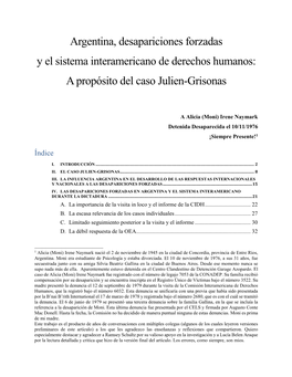 Argentina, Desapariciones Forzadas Y El Sistema Interamericano De Derechos Humanos: a Propósito Del Caso Julien-Grisonas