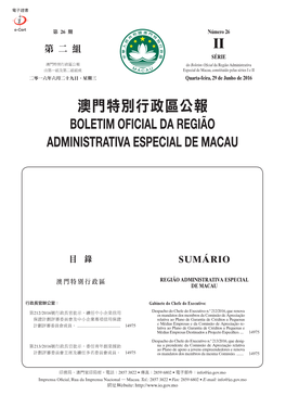 Boletim Oficial Da Região Administrativa Especial De Macau