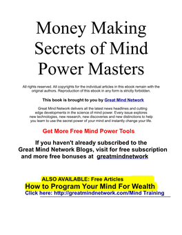 Money Making Secrets of Mind Power Masters