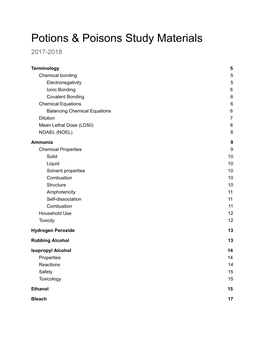 Potions & Poisons Study Materials