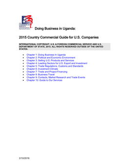 Doing Business in Uganda: 2015 Country Commercial Guide for U.S. Companies
