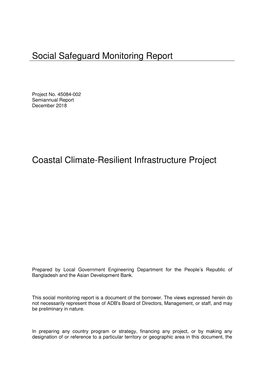 Social Safeguard Monitoring Report Coastal Climate-Resilient