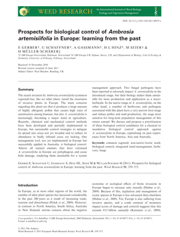 Prospects for Biological Control of Ambrosia Artemisiifolia in Europe: Learning from the Past