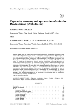 Vegetative Anatomy and Systematics of Subtribe Dendrobiinae (Orchidaceae)