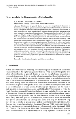 Newer Trends in the Biosystematics of Membracidae