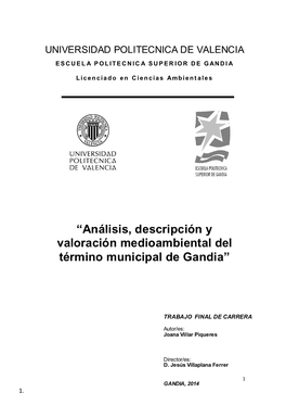 Análisis, Descripción Y Valoración Medioambiental Del Término Municipal De Gandia”