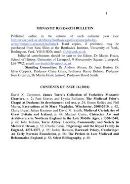 The Monastic Research Bulletin, Issue 16 (2010) (PDF