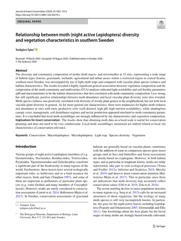 (Night Active Lepidoptera) Diversity and Vegetation Characteristics in Southern Sweden